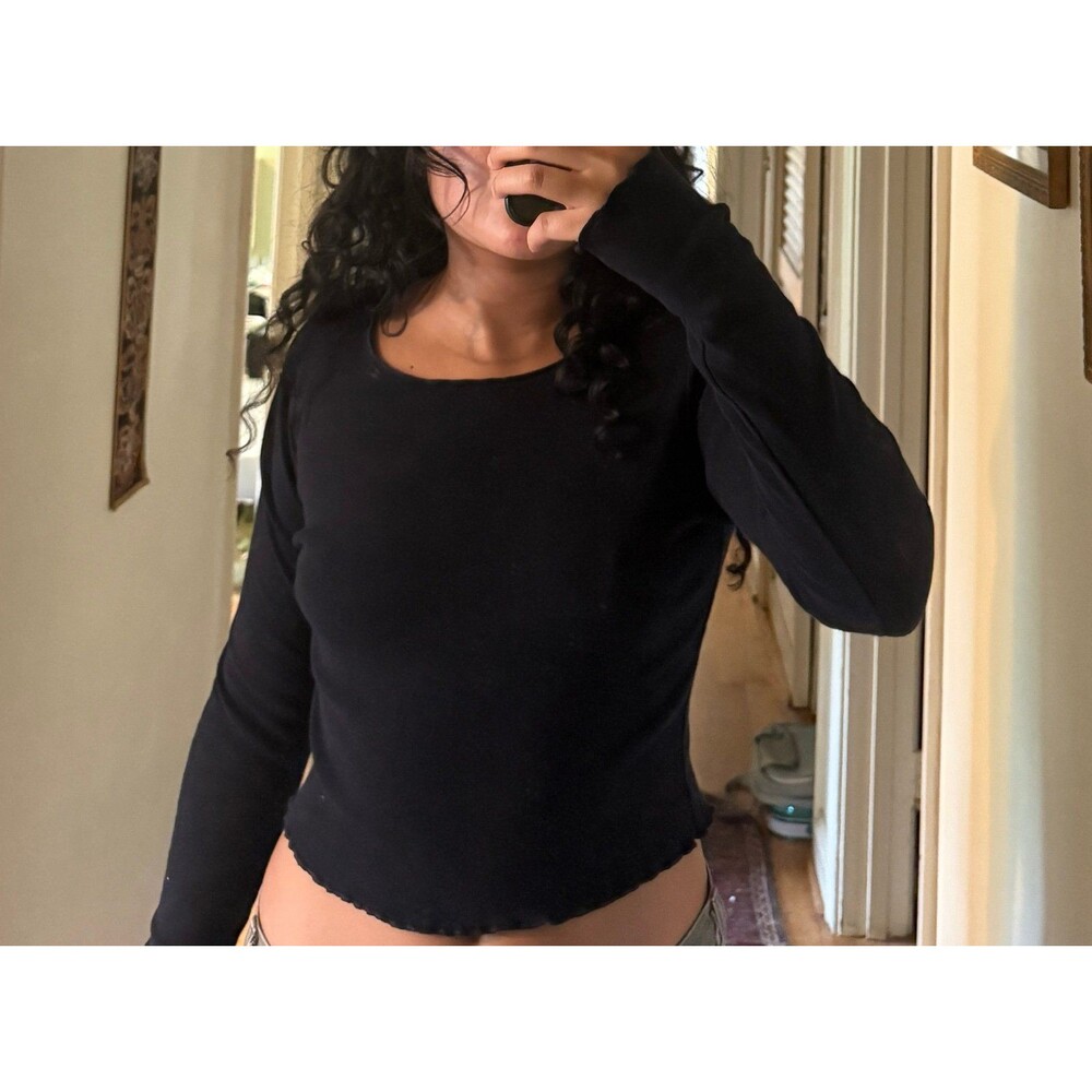 Brandy-melville Women's Black and Navy Crop-top